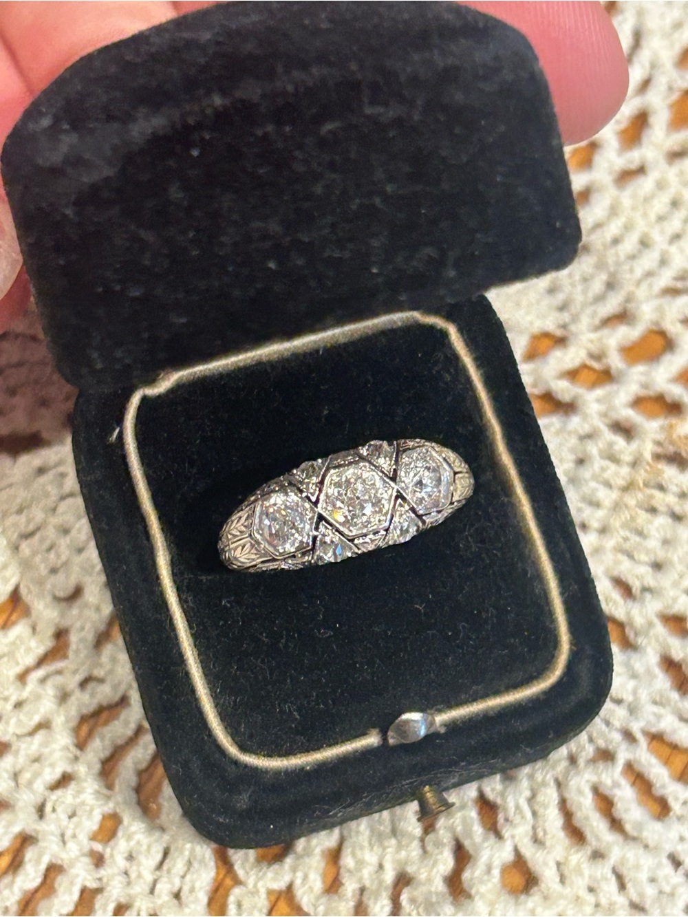 vintage platinum filagree natural diamond ring approx 1.15 ctw size 6.5